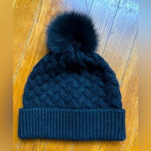 Mitchie’s Black Pom Pom Hat with Genuine Fox Fur